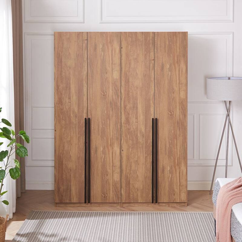 Manhattan Comfort Lee Modern 2.0 Freestanding Wardrobe Closet Armoire Set of 2 - Golden Brown