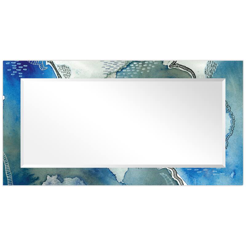 "Subtle Blue"Abstract Rectangular Beveled Wall Mirror on Free Floating Tempered Glass - Multi