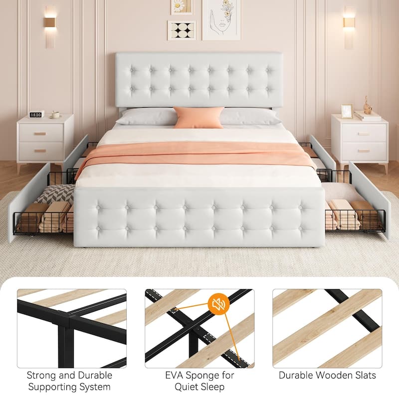 Bed Frame with 4 Storage Drawers and Headboard