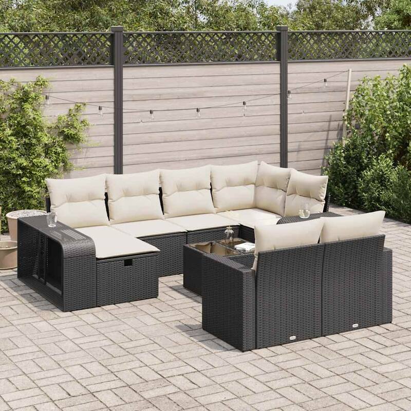 10-11 Piece Modular Garden Sofa Set - Black and cream with table - form2 - 21.7 x 21.7 x 14.6 in