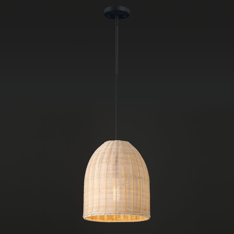 1-light Farmhouse Rattan Kitchen Island Pendant - 12
