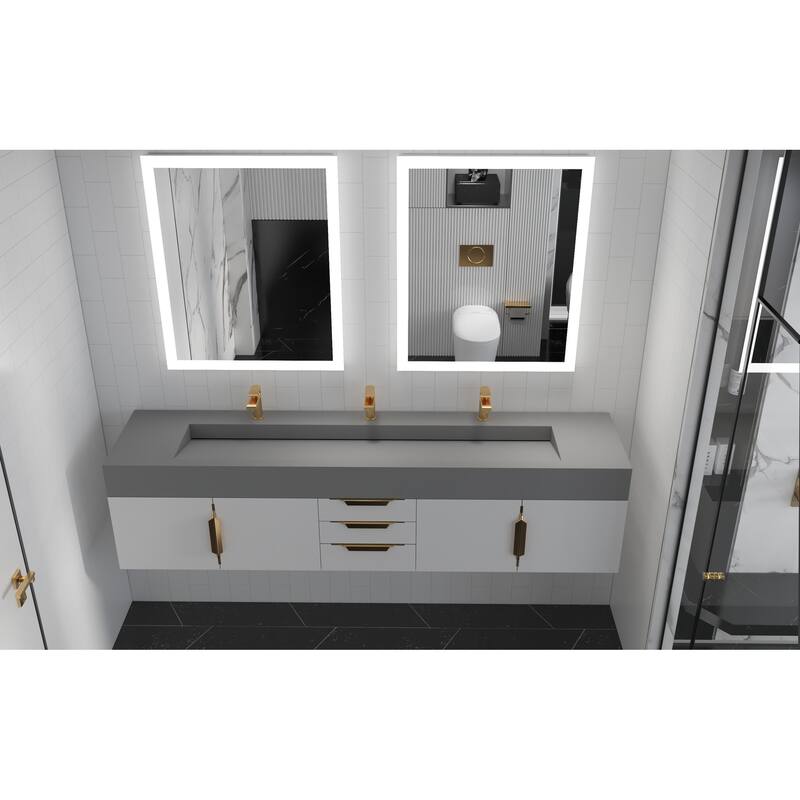 Nile 84" Wall Mounted Bathroom Vanity Set gr/ Gray Top