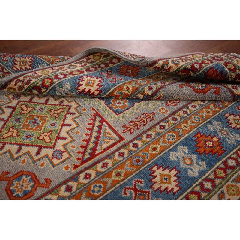 Traditional Grey Kazak Foyer Rug Hand-Knotted Wool Carpet - 3'4" x 5'0"