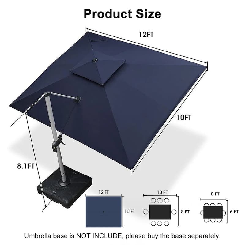 PURPLE LEAF Double Top 9x11/10x12/10x13ft Rectangle Umbrella Large Cantilever Outdoor Classic Umbrella with Base