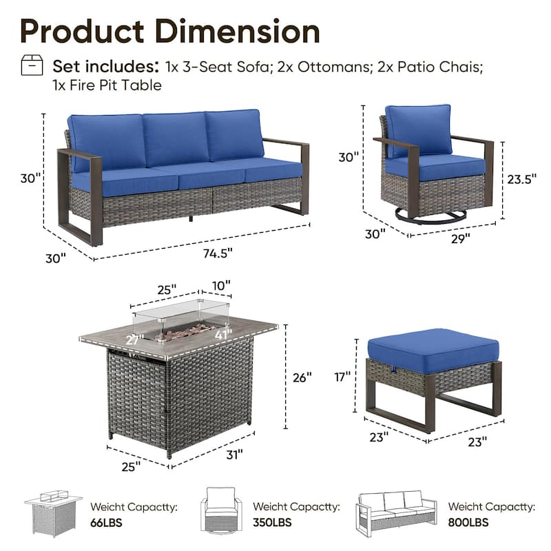 Pocassy Fire Pit Table with Outdoor Sofa Chair Ottoman Set