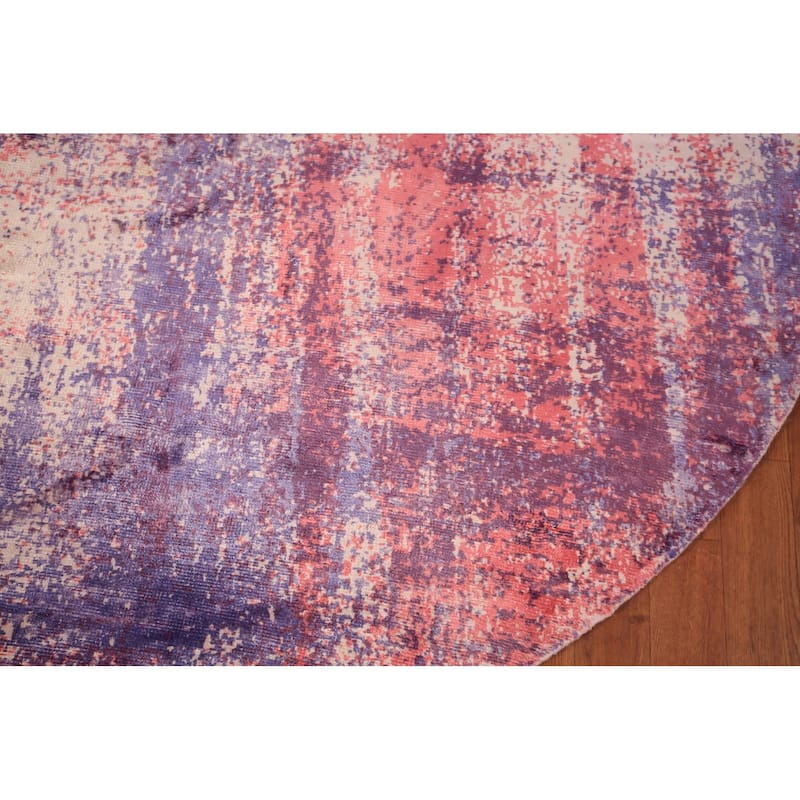 All-Over Abstract Modern Round Area Rug Hand-Knotted Wool Carpet - 6'6" x 6'6"
