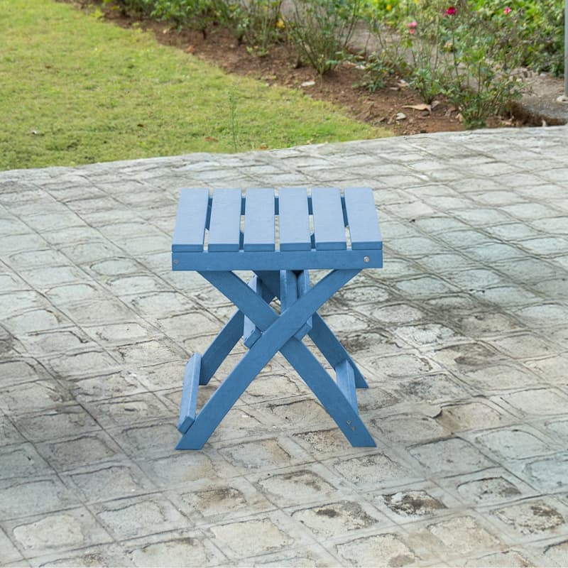Santorini Fully Assembled All-Weather Recycled HDPE Outdoor Folding Side Table - Pacific Blue