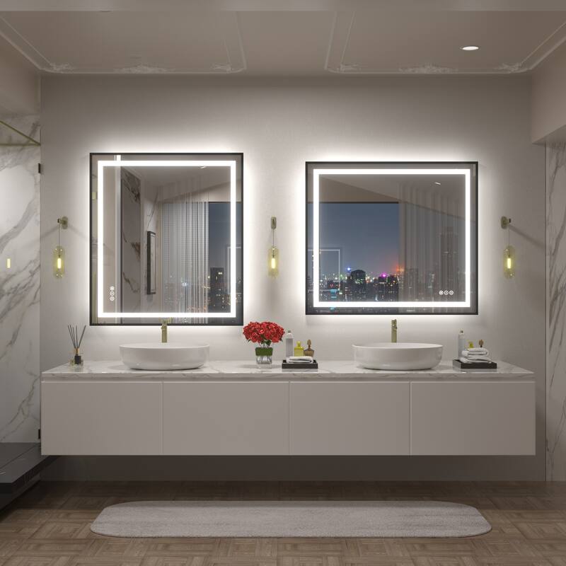 Black Metal Framed LED Front Light and Backlit Anti-Fog Wall Bathroom/ Vanity Mirror