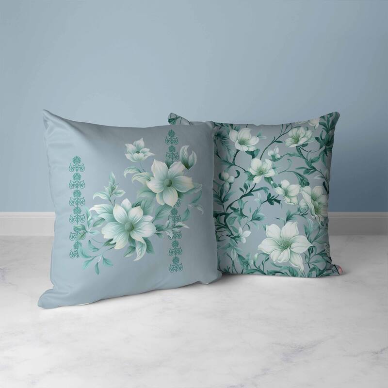 Petal Perfection Faux Suede Reversible Throw Pillow Mint and Green