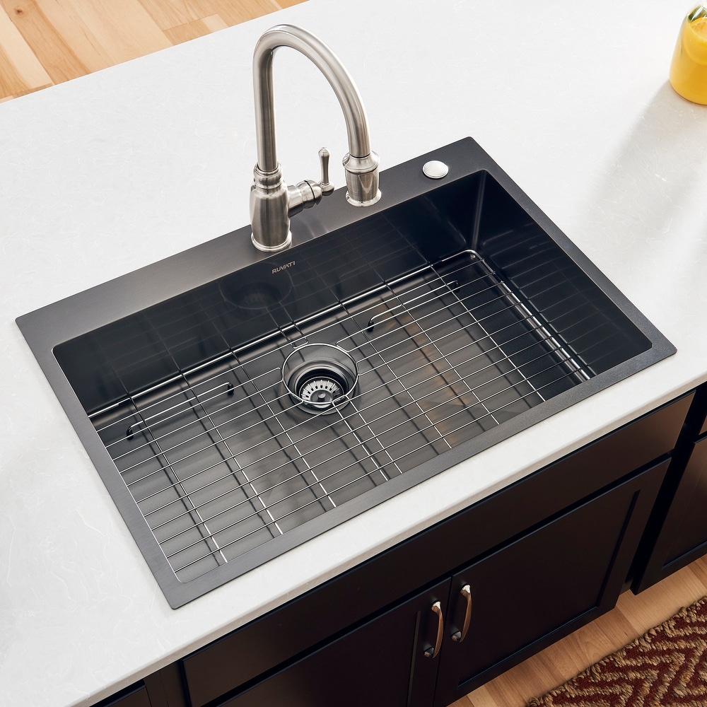 Single Bowl Black Metal Sink Bar 304 Stainless Steel Sink With Drain Basket & Drain Drop-In Or Undermount Installation Color : Black, Size : 38x30x21cm Kitchen Sink