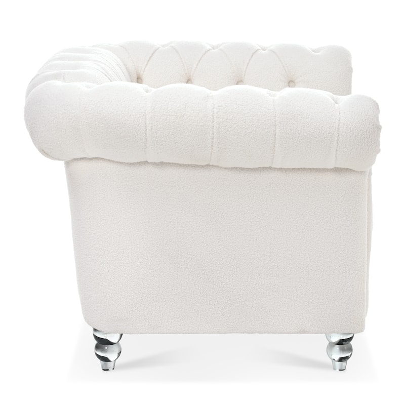 White Teddy 38.98" Buttons Tufted Accent Chair with Birch Legs