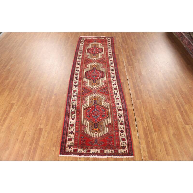 Tribal Ardebil Persian Vintage Runner Rug Hand-Knotted Wool Carpet - 3'4"x 11'1"