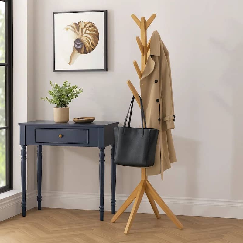Margo Coat Rack, 8 Hooks, Tree Inspired Design, Oak Brown Solid wood