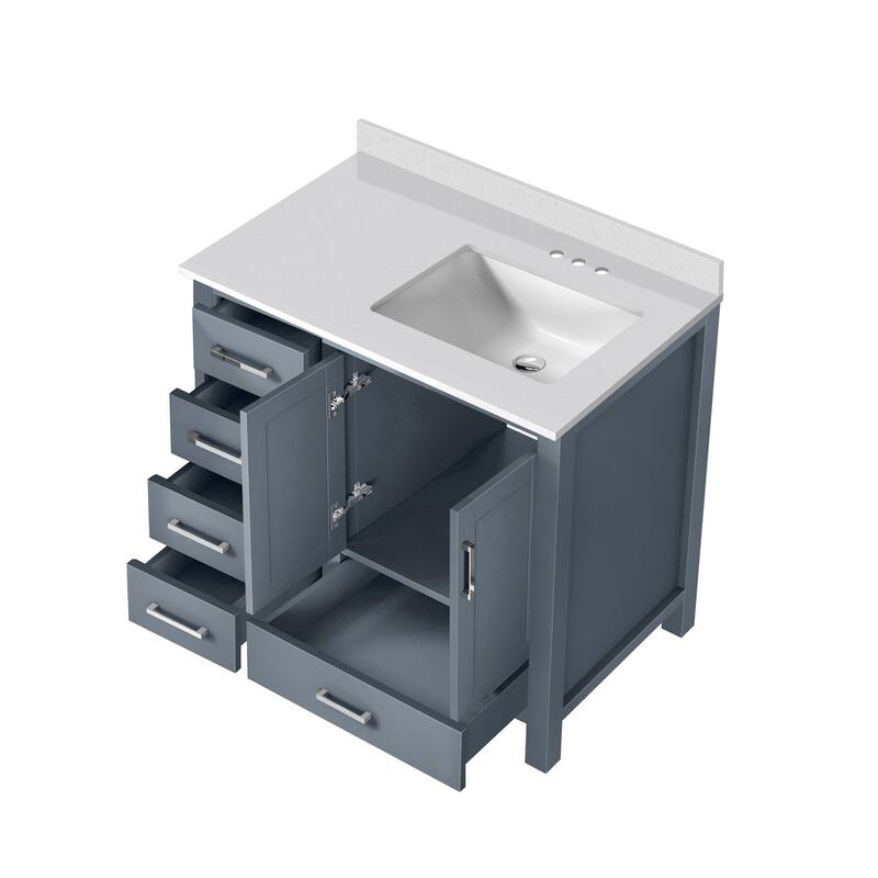 Jacques 36 in. Right Offset Dark Grey Bath Vanity and White Quartz Top