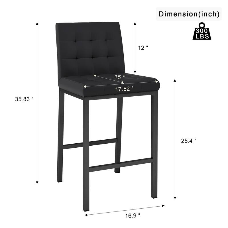 Modern High Bar Stools Set of 2, Kitchen Stool Island with PU Backrest, Gaming Chair with Metal Legs and Footstool