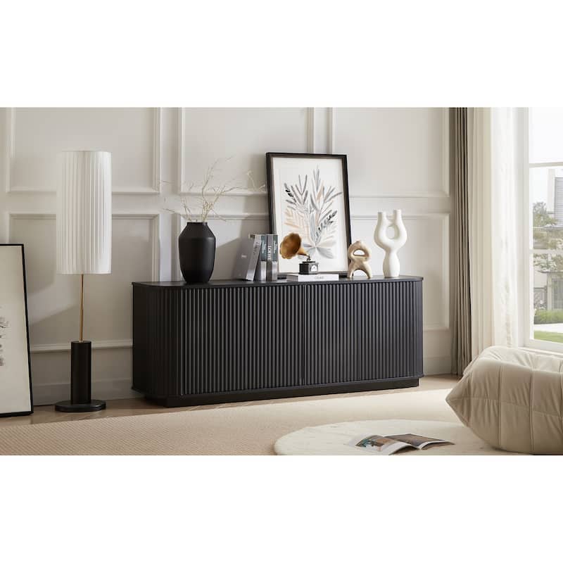 64" Fluted Sideboard Buffet Cabinet,Wood Modern Sideboard with Adjustable Shelf, Coffee Bar Storage Cabinet for Kitchen,Entryway