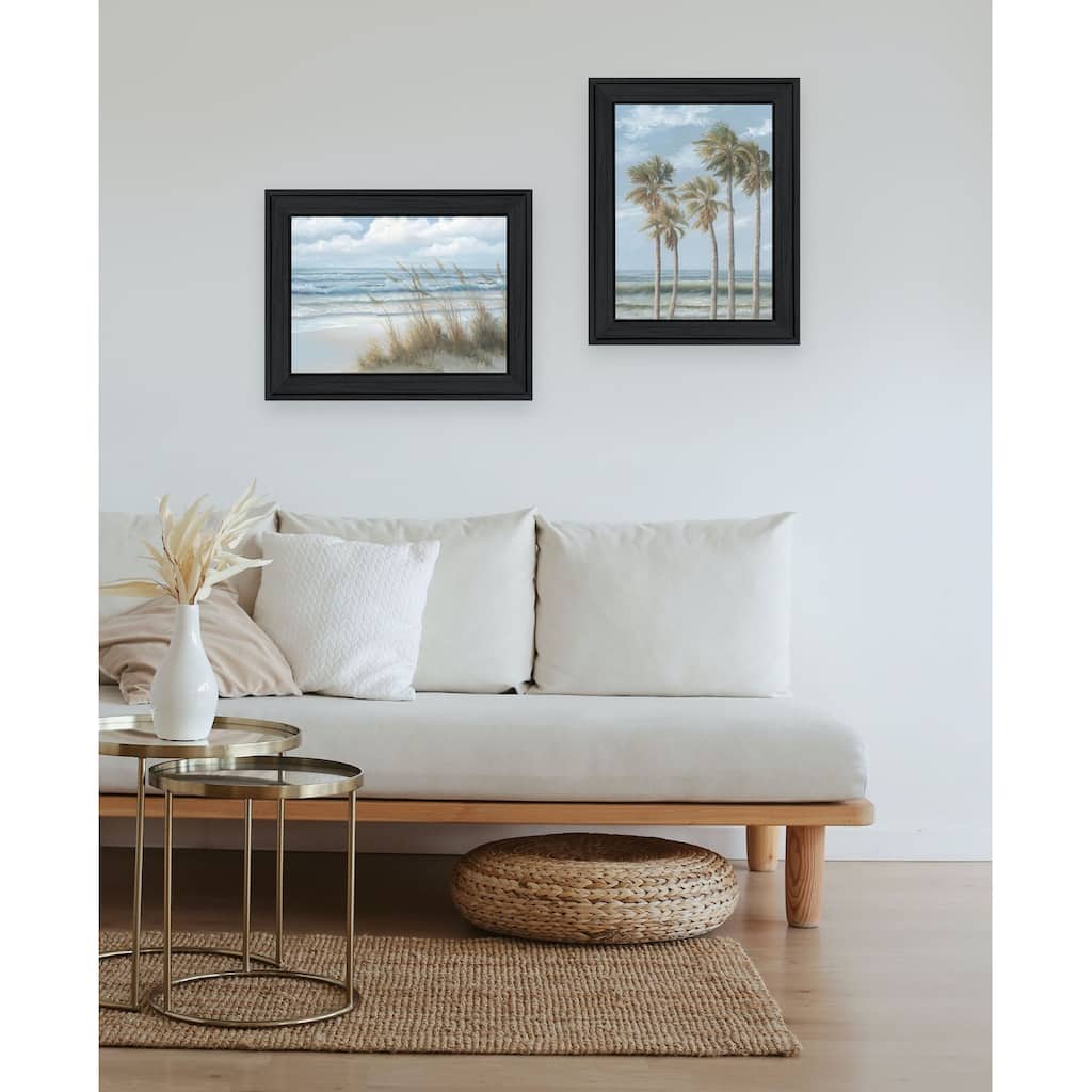 Trendy Decor 4U "Winds of the ocean blowing the Palm Trees and Sea Oats" Printed Framed Wall Art by Georgia Janisse