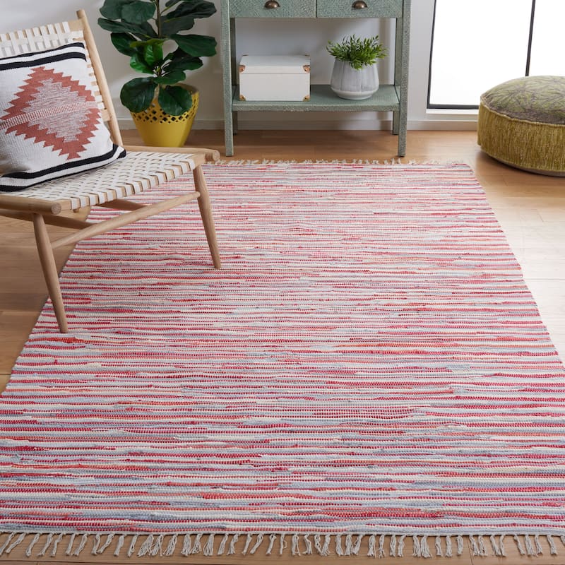 SAFAVIEH Handmade Rag Rug Nya Casual Stripe Cotton Rug - 5' x 8' - Red/Multi
