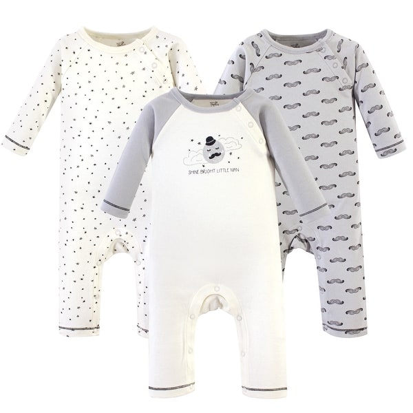slide 1 of 1, Touched by Nature Baby Boy Organic Cotton Coveralls 3pk, Mr. Moon 0-3 Months - Mr. Moon