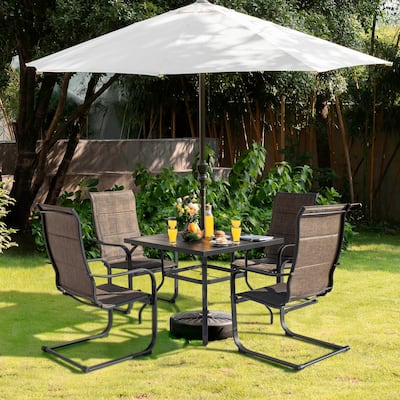 Nuu Garden 5-Piece Outdoor Dining Set, Square Iron Umbrella Dining