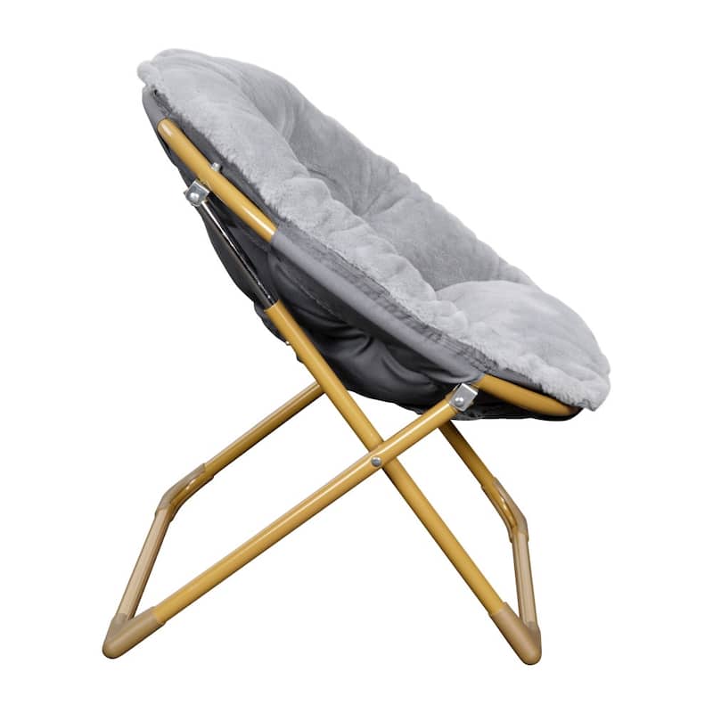 Kids Folding Synthetic Fur Saucer Chair for Playroom or Bedroom - 12.25"D x 22.75"W x 22"H