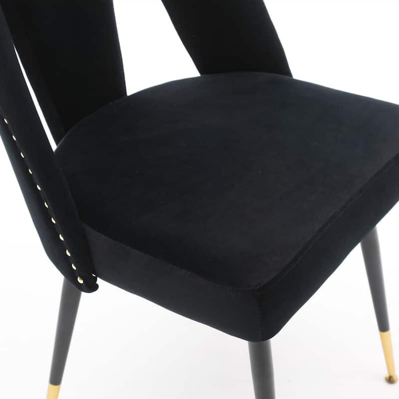 Velvet Upholstered Dining Chair with Nailheads - Black