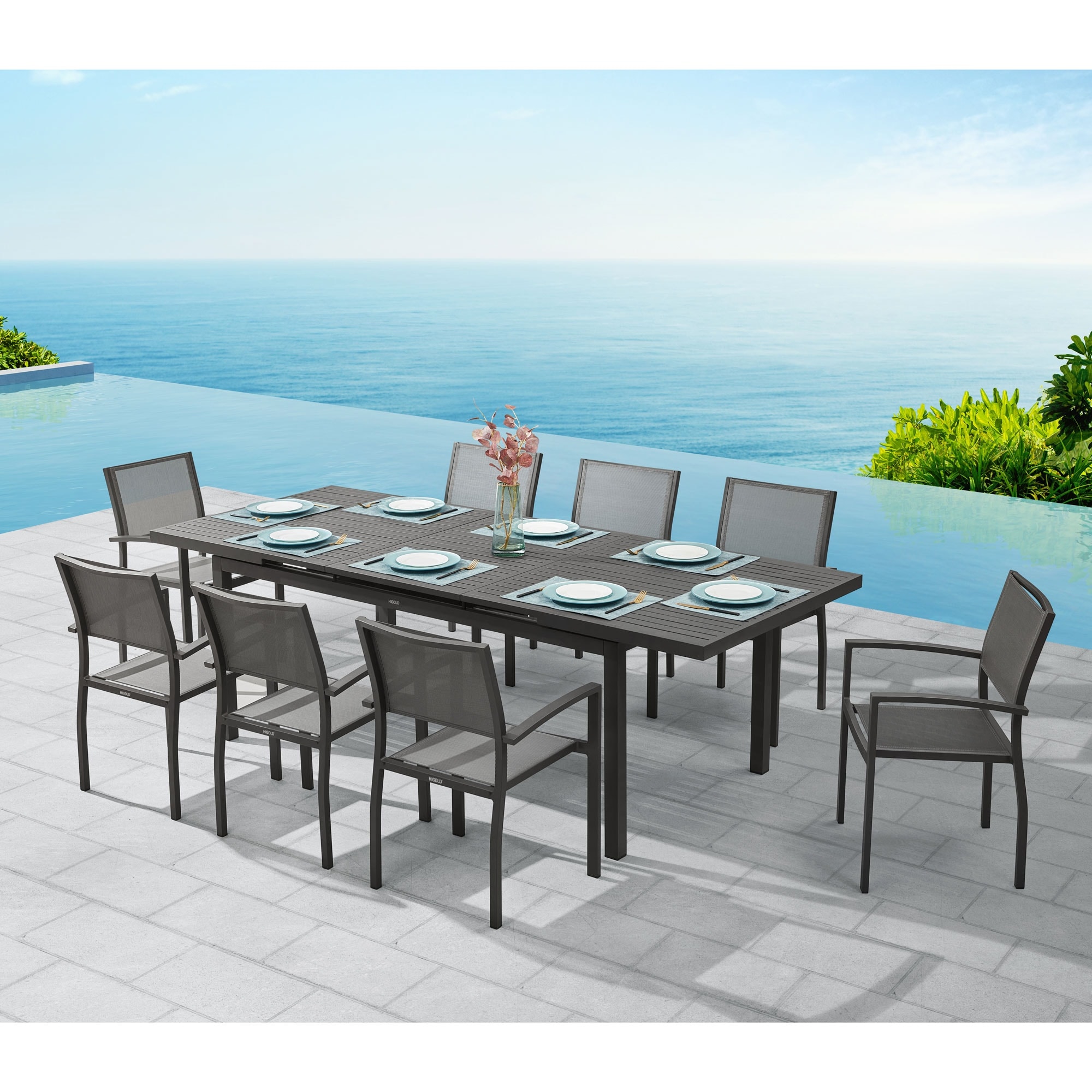 HIGOLD Heck Aluminum 9-Piece Extendable Outdoor Patio Dining Set - 8 Seater