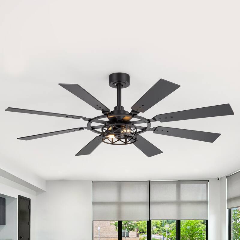 52" Reversible 8-Blade Caged Ceiling Fan with Light and Remote