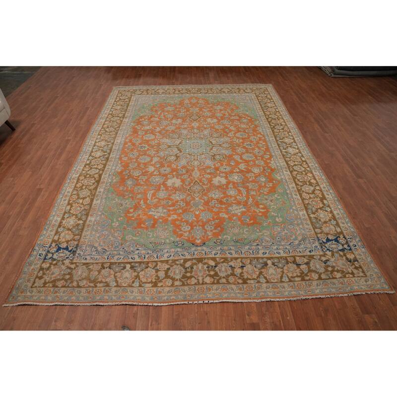 Hand Knotted Oriental 100% Wool Carpet Traditional Floral Oranges & Rust Najafabad Area Rug - 13' 7'' X 9' 6''