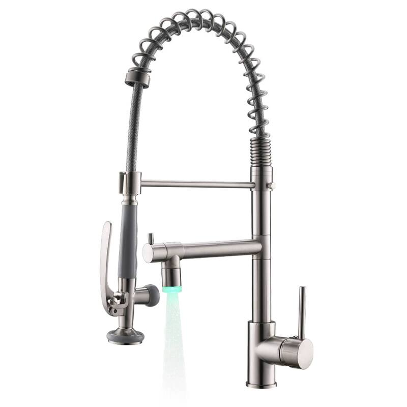 LED Commercial Pull Down Kitchen Sink Faucet With Sprayer Brushed Nickel Kitchen Faucets Single Hole High Arc Mixer Faucets - Brushed Nickel