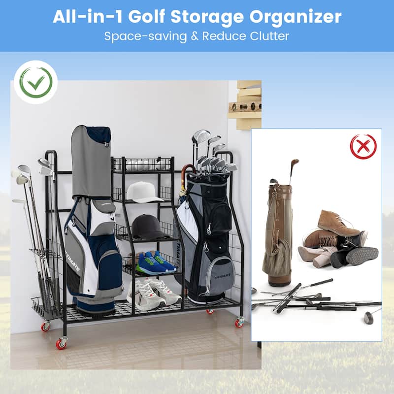 Gymax Extra Large Golf Bag Storage Organizer for Garage Fits 2 Golf