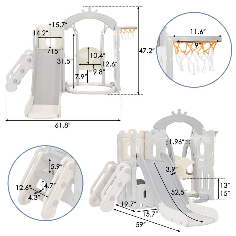5 In 1 Toddler Slide And Swing Set, Freestanding Climber Slide Playset With Basketball Hoop, Indoor Outdoor Playground