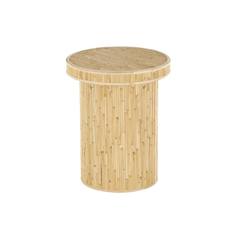 Wooden Handmade Accent Table with Linear Wood Strip Design - Light Brown - Roche River Decor - 16"W x 16"L x 20"H