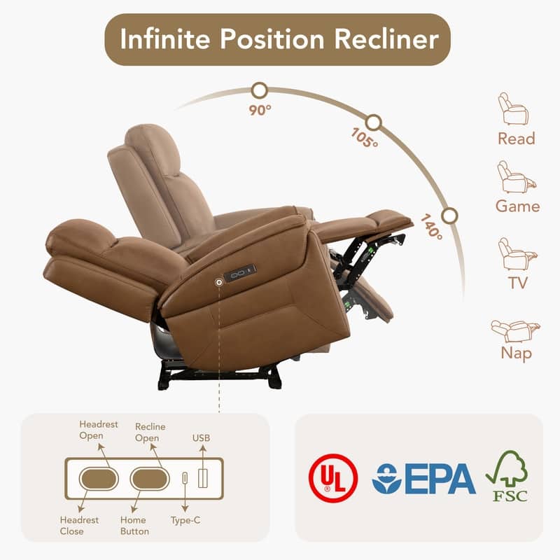 Spruce & Spring Dual Motors Genuine Leather Zero Gravity Recliner with Power Headrest