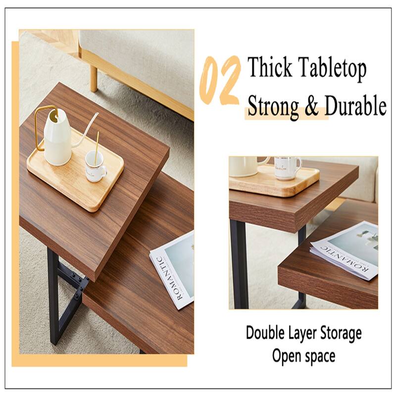 Modern and Scandinavian Styles-Dark Walnut Double-Deck Coffee Table