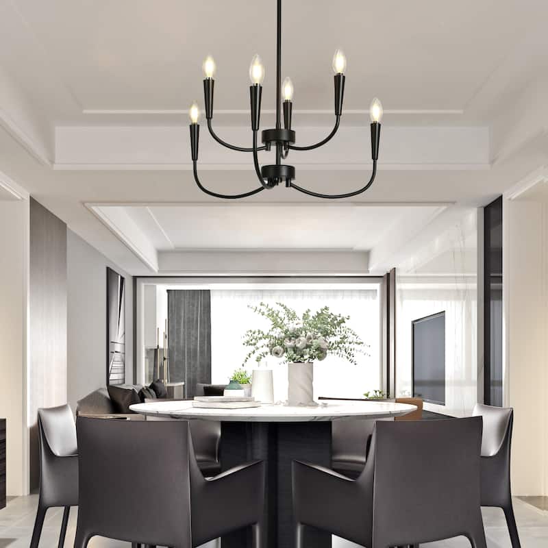 Modern Contemporary 6-Light Candle Black Chandelier for Dining Room
