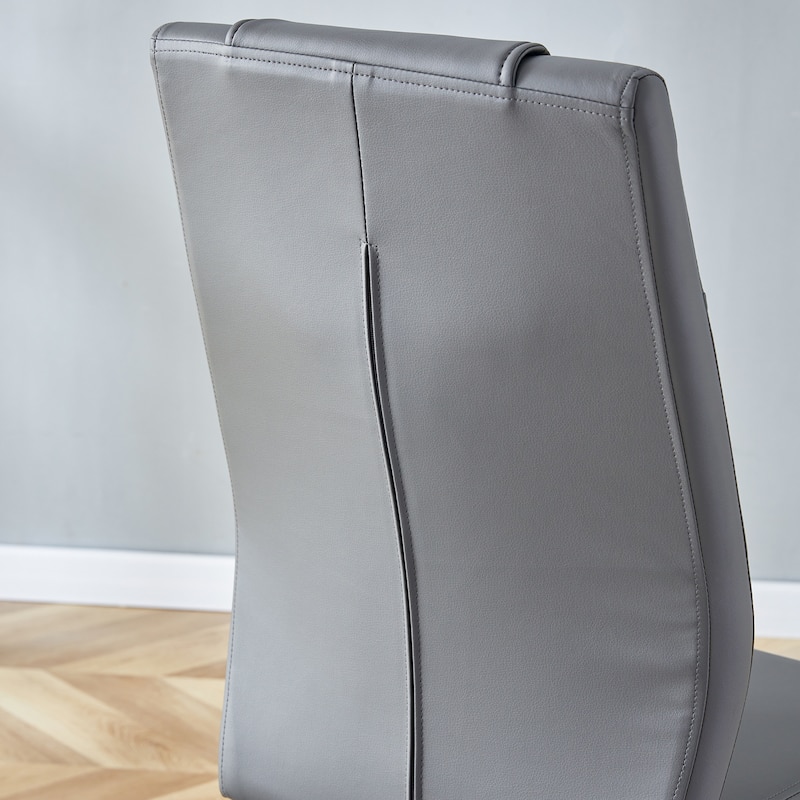 Leather Dining Chair Set of 6 Office Chair with C-Shaped Metal Legs