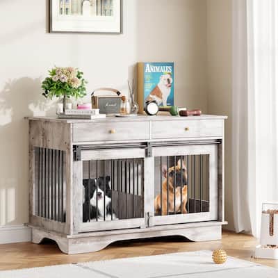 47" Dog Crate Furniture,Dog Crate Table with Drawers & Divider