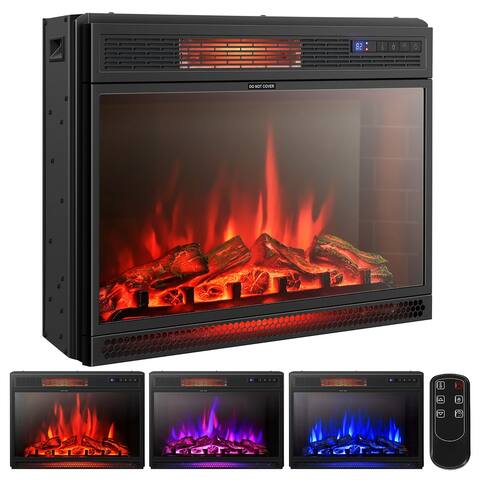 Costway 28'' Electric Fireplace Freestanding & Recessed Heater Log - See details