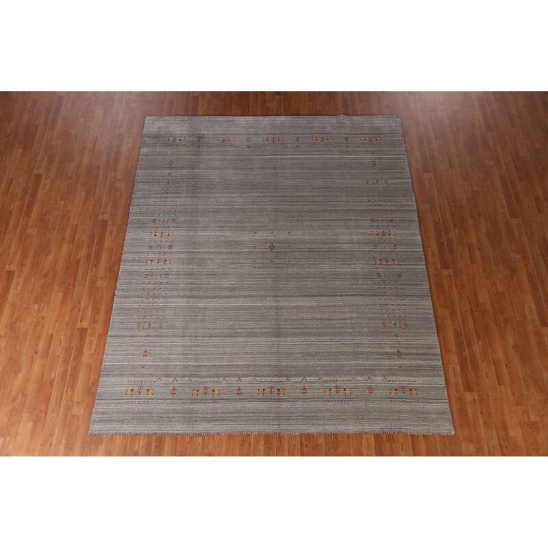 Gabbeh Indian Area Rug Hand-Knotted Grey Oriental Wool Carpet - 8'1" x 9'10"