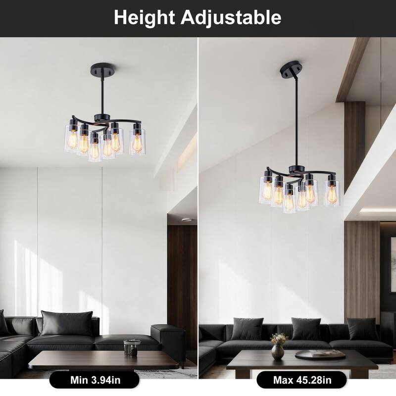 Modern Farmhouse 6-Light Chandeliers for Dining Room Light Fixture over Table with Clear Glass Shade