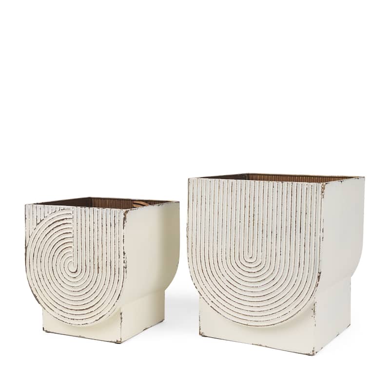 Medina Off White w/ Gold Antiquing Metal Planters (Set of 2) - 9.5L x 9.5W x 11.0H - Off-White