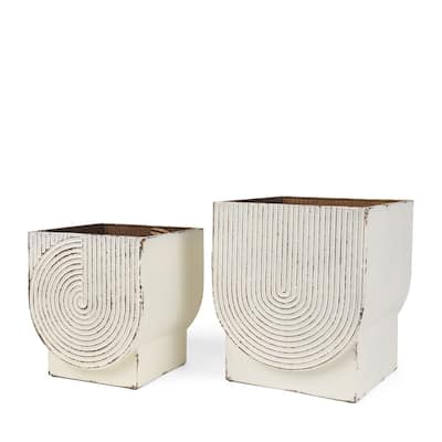 Medina Off White w/ Gold Antiquing Metal Planters (Set of 2) - 9.5L x 9.5W x 11.0H