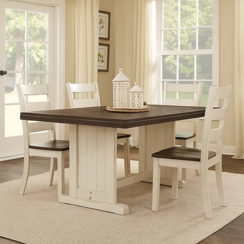 Orso Dining Table, 60 Inch Rectangular Plank Top, Off White and Brown