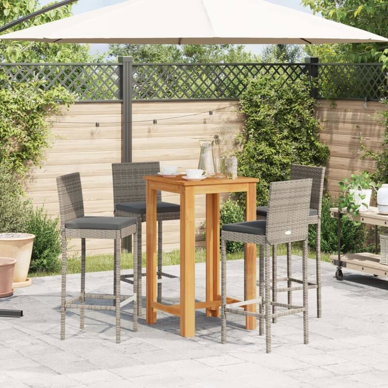 vidaXL Garden Bar Set Grey Solid Acacia Wood Medium Removable Covers - 23.6 x 23.6 x 41.3