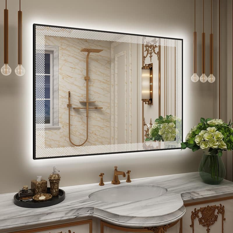 KIOTEE Metal Frame Frontlit & Backlit Anti-Fog Tempered Glass Bathroom Vanity Mirror Wall Mirror with ETL and 3-Year Warranty - 40x30