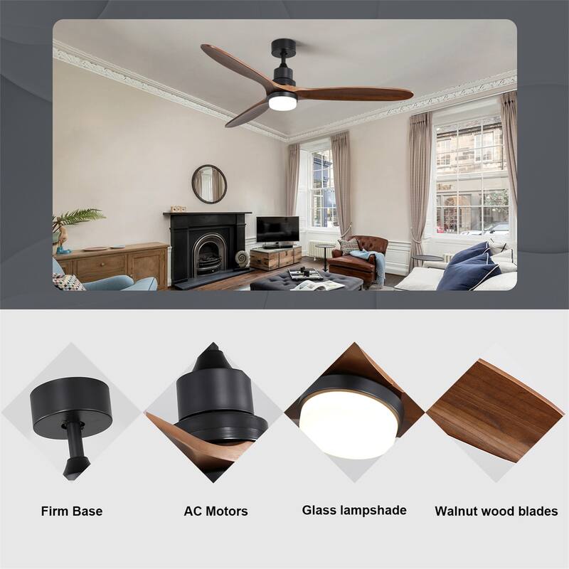 Large 60 Inch Ceiling Fan with Remote Control Farmhouse Wood Blade Ceiling Fans Indoor Outdoor