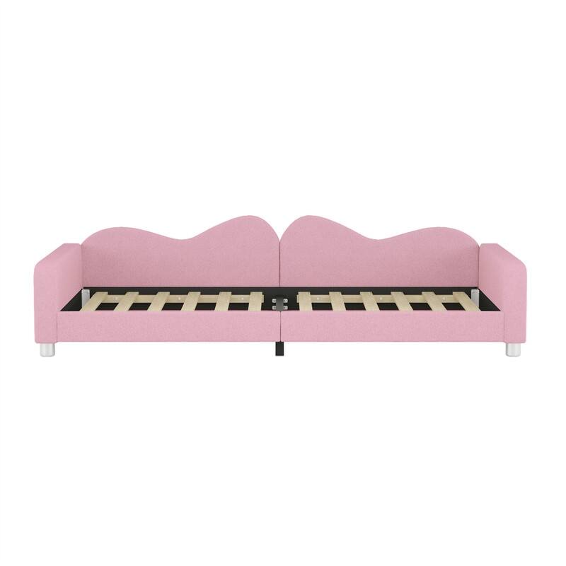 Upholstered Daybed with Cloud-Shaped Backrest, Twin/Full Size Sherpa Fabric Daybed Frame Sofa Bed with Support Legs for Kids