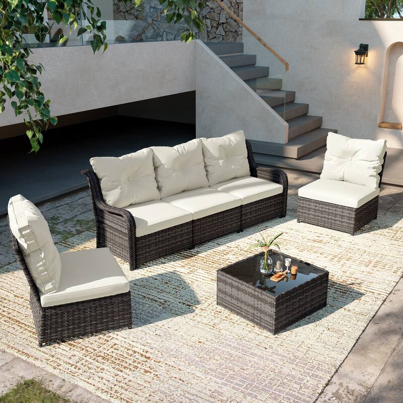 6-pieces Patio Wicker Outdoor Sectional Seating Sofa Set with Coffee Table