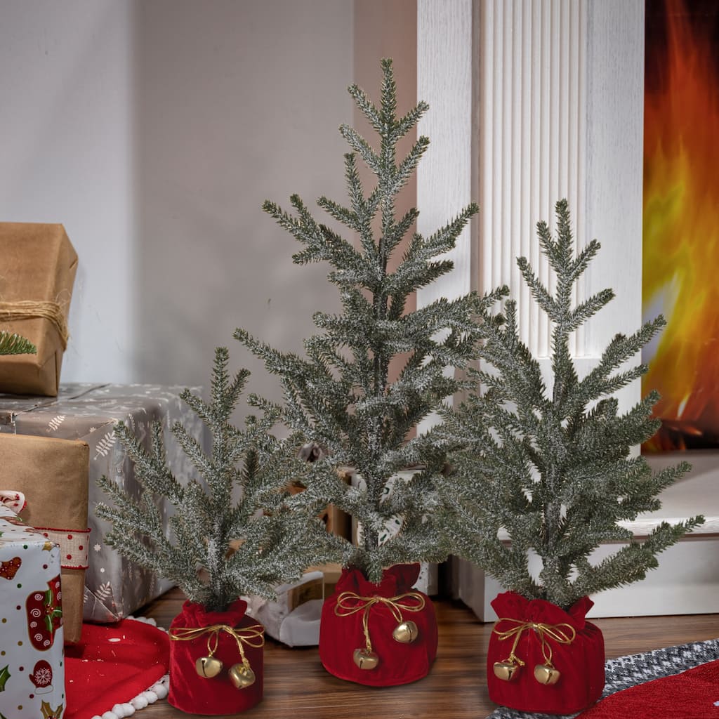 Set of 3 Holiday Pine Trees with Christmas Jingle Bell Base